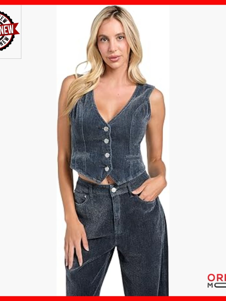 Large Denim Vest With Button Closure, Recycled Polyester Blend, Regular Fit